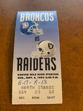 1992 Denver Broncos v Oakland Raiders Football Ticket John Elway Comeback 9/6
