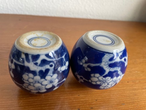Set 2 Ancien Chinois Glaçure Bleu et Blanc Gingembre Pot Prunus Miniature - Photo 8 sur 9