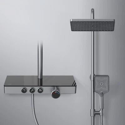 EMKE Duschsystem Mit Thermostat Duscharmatur Duschset Regendusche Gunmetal Grau