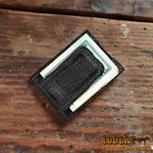 Black Shark Skin Amish Handmade Magnetic Money Clip Wallet - Real Shark Leather - Afbeelding 1 van 3