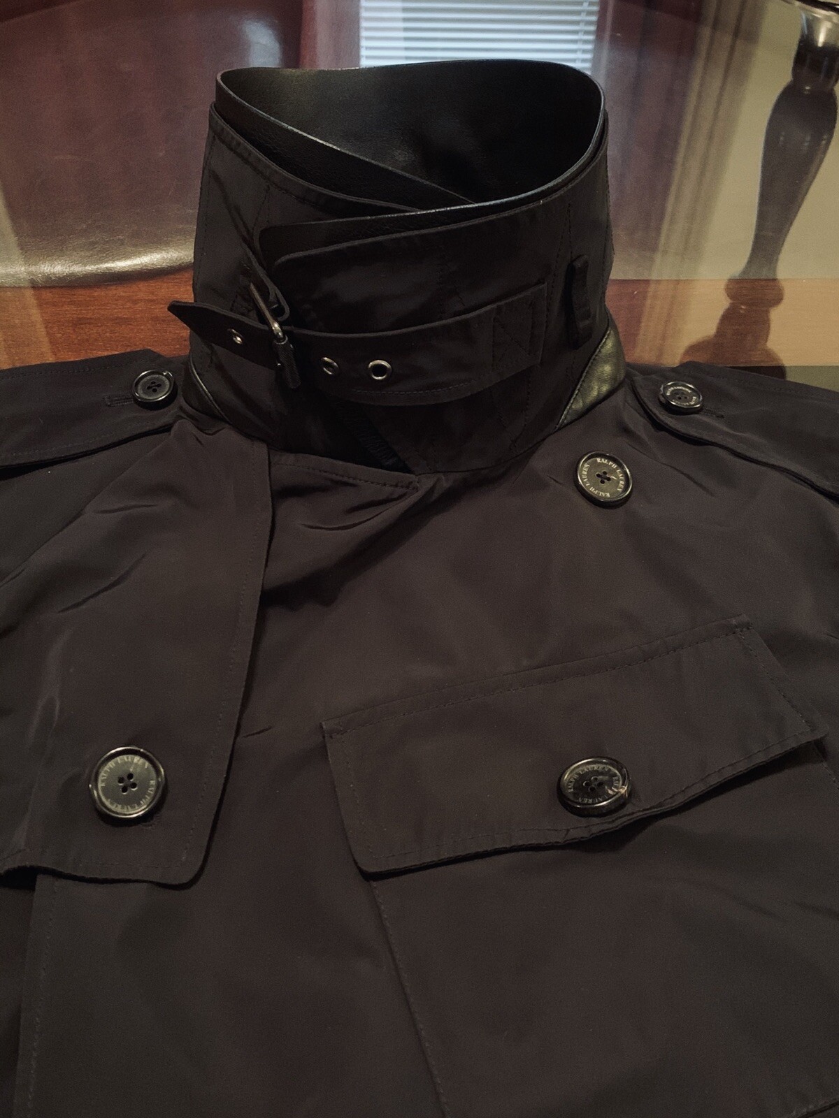 Ralph Lauren Purple Label Size Medium Leather Trim Trench Coat Made n Italy image 9