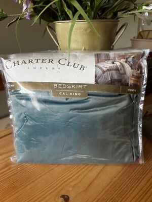 Rare Charter Club Luxury Vienna Taffeta Blue Green California King Bed Skirt