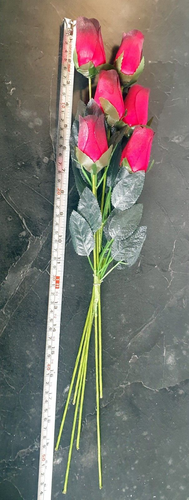 6 rose in legno con foglie -rosso scuro con punta nera -bocciolo più grande - stelo lungo 44 cm - Foto 4 di 9