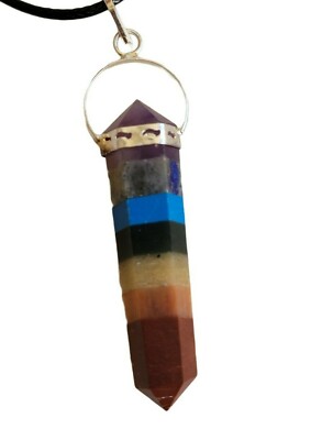 Charged Rainbow 7 Chakra Gemstone Double Point Pendant Healing Energy Necklace