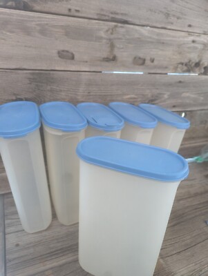 6 Tupperware 1615-3 Modular Mate White  12-1/4 Cups With 1313-13 Blue Lid