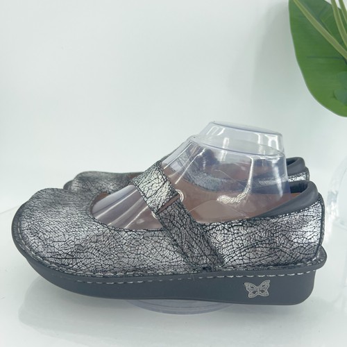Alegria Jill Mary Jane Clog Women's Size 37 7 Metallic Silver Leather Shoe Comfy - Picture 6 of 17