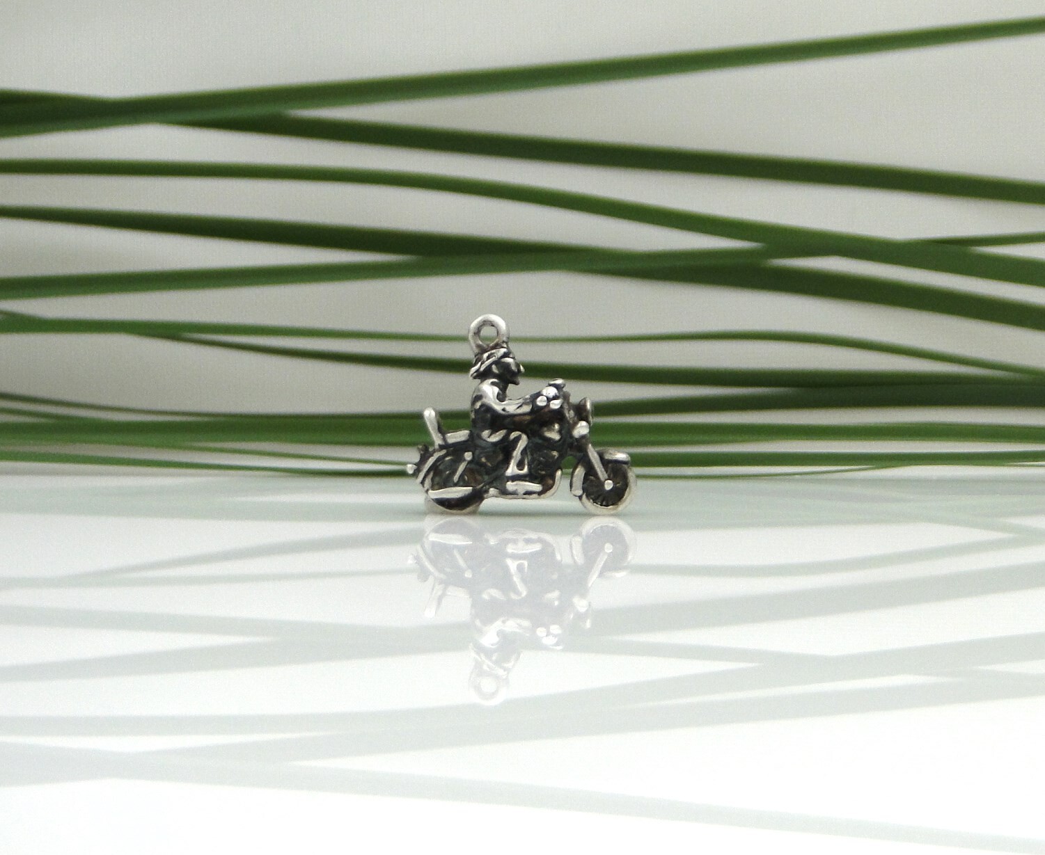 Solid Sterling Silver 3D Motorcycle & Rider Brace… - image 1