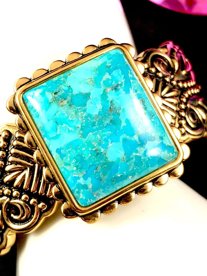PULSERA BRAZALETE DISEÑO PAISLEY SUROESTE PIEDRA TURQUESA BRONCE BARSE ESTUDIO RARO Foto 3 de 4