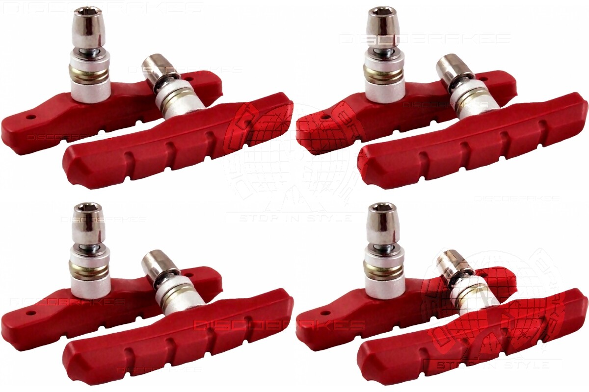 4 Pairs (8 Pads) Red V Brake Pads for Shimano SRAM Avid Tektro - Length 72mm