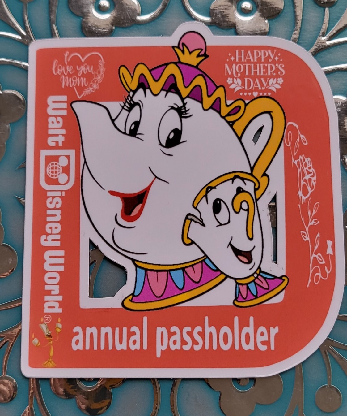 Portapases con imán Disney Sra Potts And Chip Feliz Día de la Madre