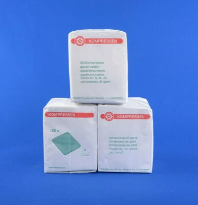 NOBATOP 3x 100 Mullkompressen 10x10 cm saugfähige Baumwoll-Kompressen 8-fach PZN 7099674