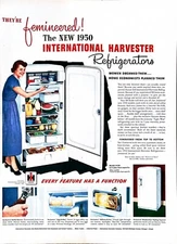 1950 IH REFRIGERATOR Large Original Vintage Print Ad International Harvester