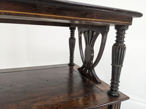 SIDE TABLE Vintage Rosewood Bookcase 2 Tier Ornate Carvings Inlay FREE DELIVERY - Picture 21 of 22