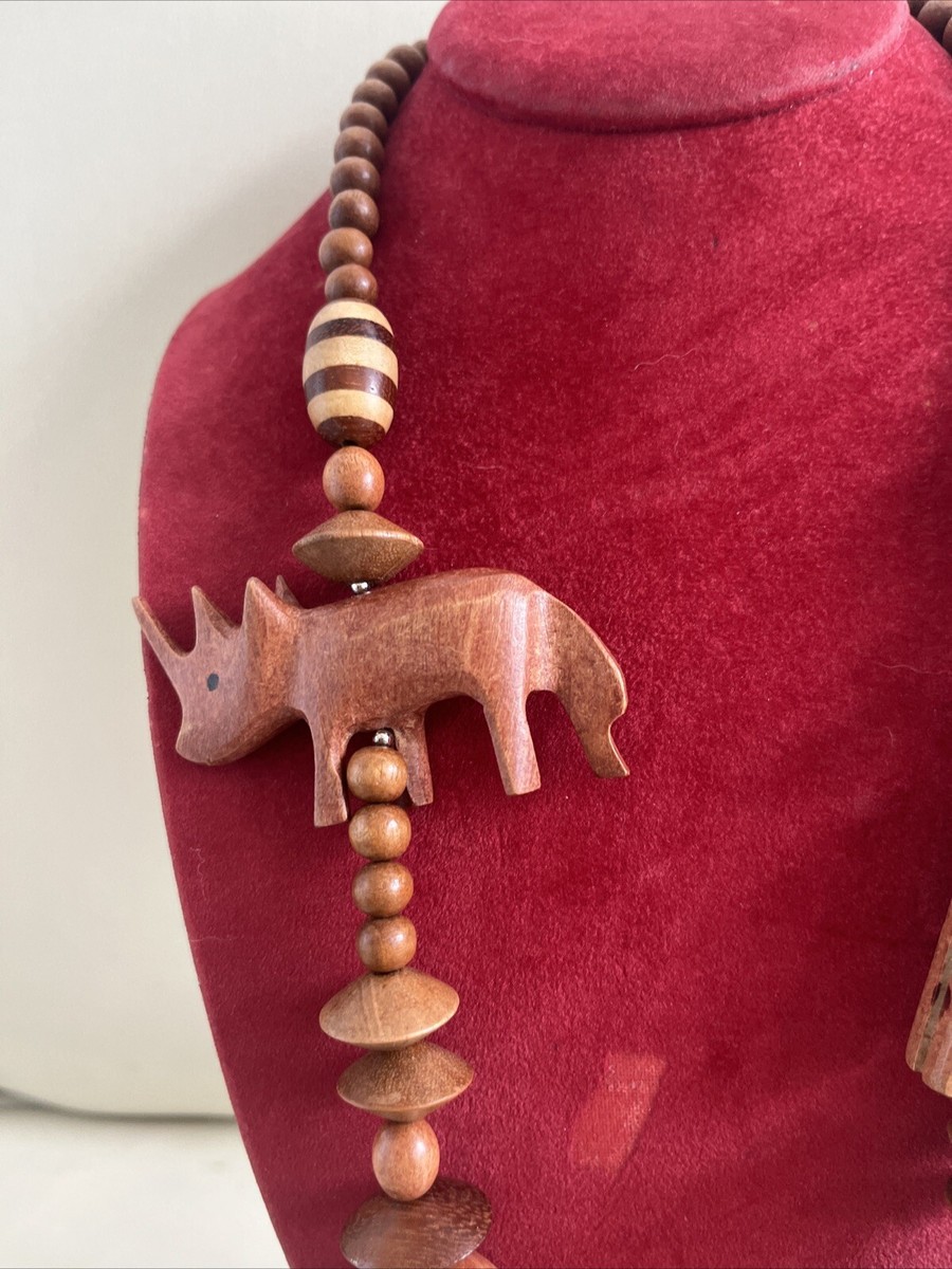 Vintage 70's Hand Carved Wooden African Safari Animal Bead