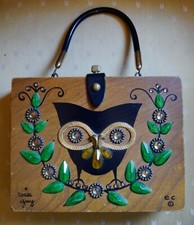 Vintage Enid Collins Wise Guy Owl Decorated Box Purse 8808