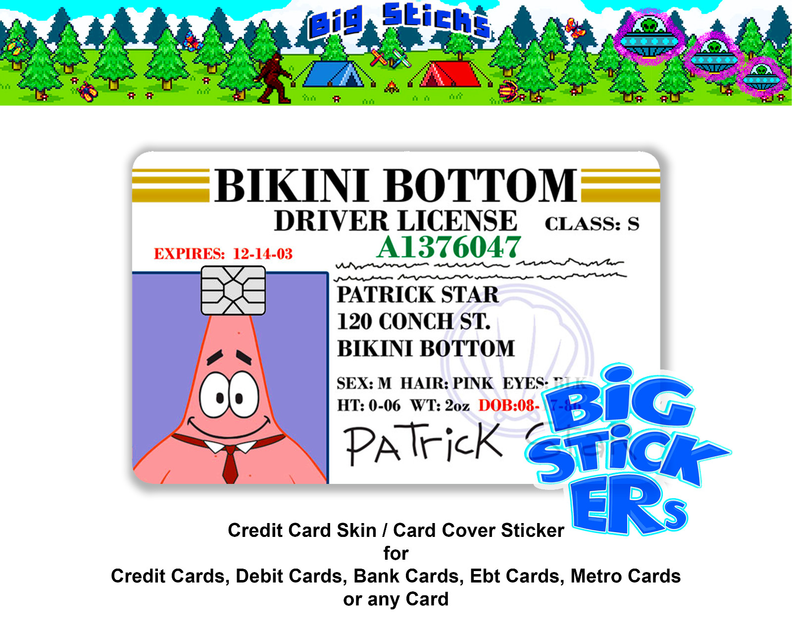 Patrick Bikini Bottom License Credit Card Skin Cover Vinyl Sticker Decal