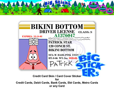 Bikini Bottom License Patrick Star Credit Card Skin Cover Sticker SMART Decal