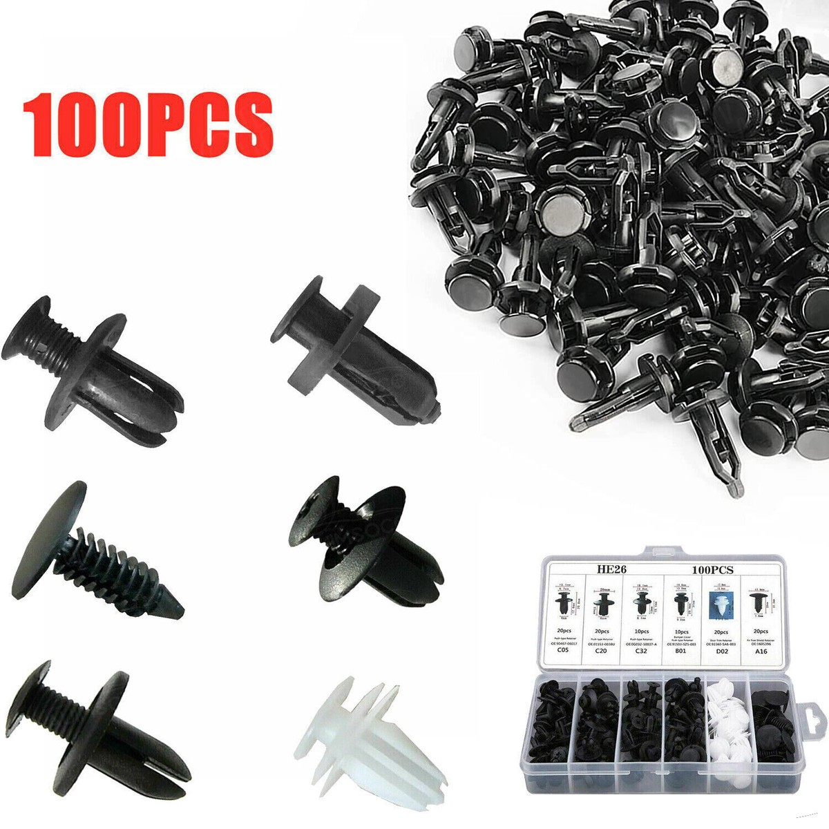 YUANTING Universal Bumper Fender Clips Kit 100pcs Car Fastener 6 Size ...