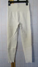 OQQ Women's Seamless High Waist Ivory Ribbed Yoga Leggings Nylon/Spandex Size S