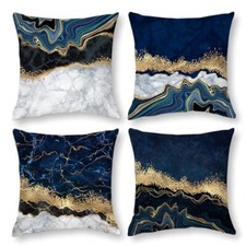 Navy Blue Grey Gold Pillows Covers Set of 4 18" x 18" Pack of 4 Blue Marble
