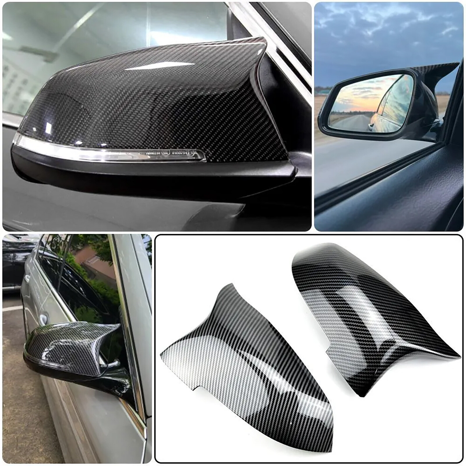 51167308683 Pair Carbon Look Mirror Cover For 14-16 BMW 5 Series F10 528i 535i
