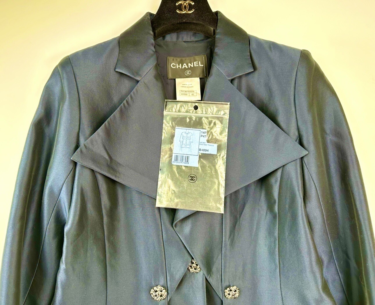 5K New Chanel 2014 Navy Blue Tweed Evening Jacket 38 40 42 6 8 10 Coat Logo L M thumbnail 18