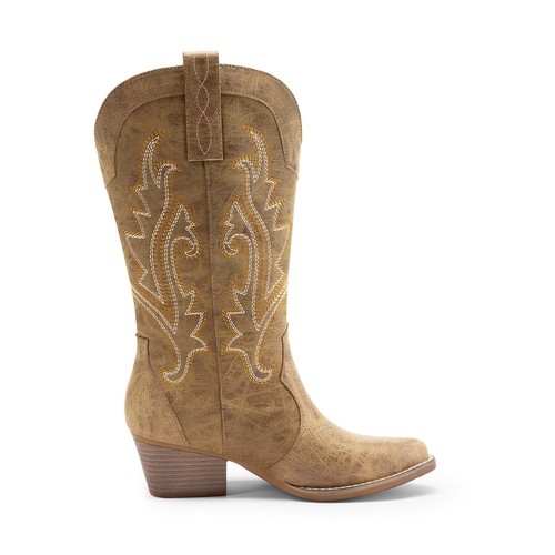 Women Western Mid Calf Boots Pointed Toe Low Heel Cowboy Cowgirls Boots - Picture 32 of 58