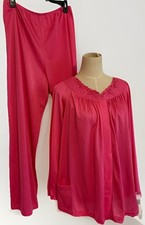 Vintage Shadowline Cuddlemere Pajama Set Size 38 Rosy Pink Nylon Made In USA