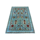 4'x6' Light Blue Hand Knotted Afghan Sultani Denser Weave Pure Wool Rug 22329