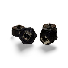 2in Cat6 Panel Mount Coupler IP67 Waterproof w/ Cap Shielded Ethernet - Black