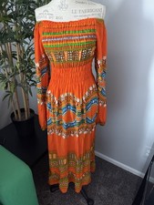 dress size medium women Dashiki Print maxi Sundress elastic Bust Stretch African