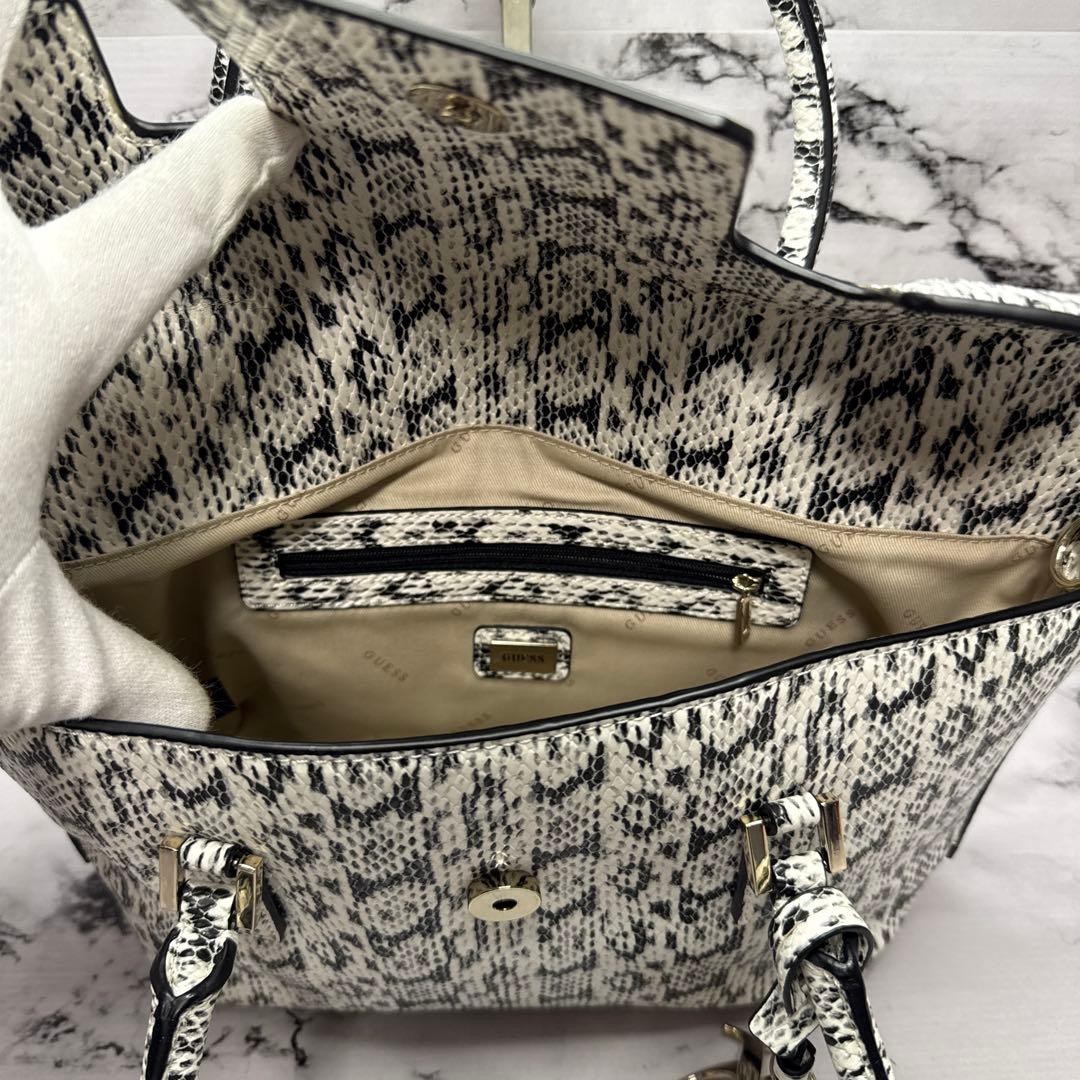 Guess 2Way Bag Python Embossed Leather Black/Whit… - image 9