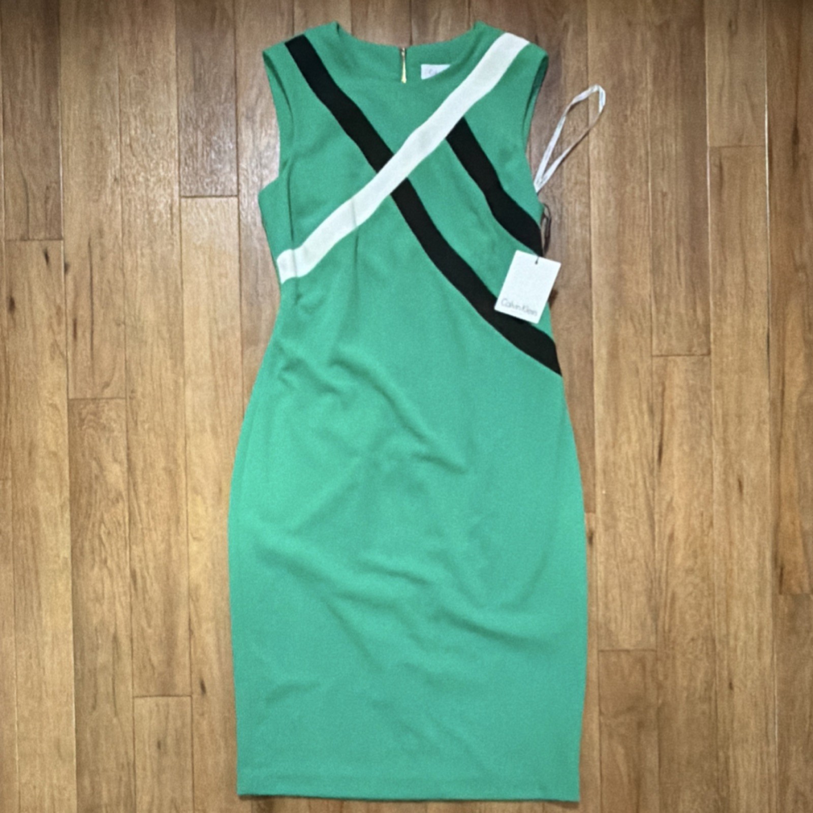 Calvin Klein Colorblock Sheath Dress Green Sleeveless Size 6