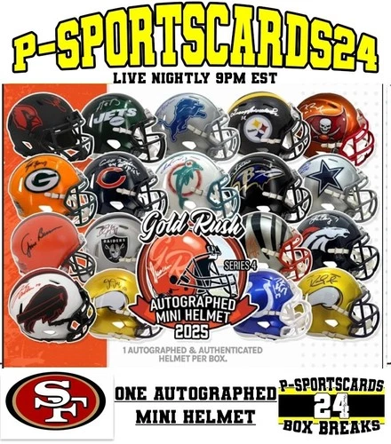 SAN FRANCISCO 49ERS 2025 GOLD RUSH SIGNED NFL FOOTBALL MINI HELMET LIVE FRIDAY