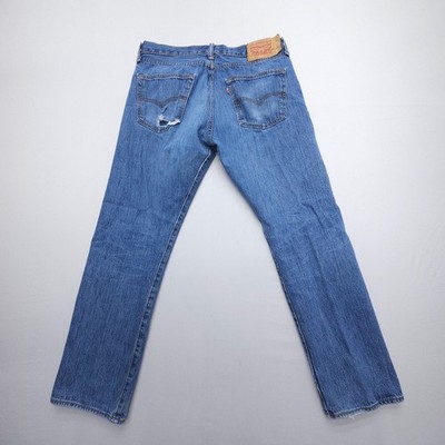 Levi's 501 Straight Button Fly Jeans Mens 34 x 30 Blue 100% Cotton Rigid Denim