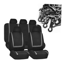 Car Seat Covers Full Set, Breathable Car Seat Protector Airbags Compatible Grey