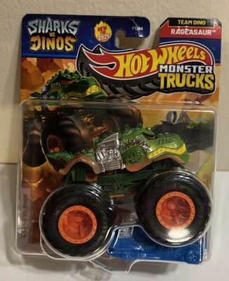 Hot Wheels Monster Trucks Sharks VS Dinos Rageasaur Team Dino Black Wheels