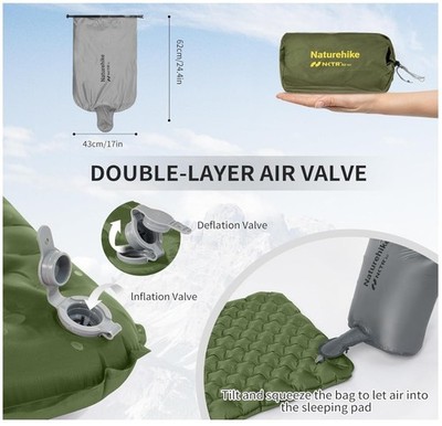 Naturehike 25oz Ultralight Insulated Sleeping Pad 4.6R Inflatable Camping Mat