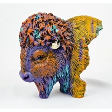 Multi Color Bison Buffalo Bust Statue Sculpture Figurine 7 Inch