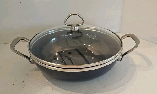 Chantal Enamel On Steel Cobalt Blue Saute Pan With Glass Lid 9.5” Round