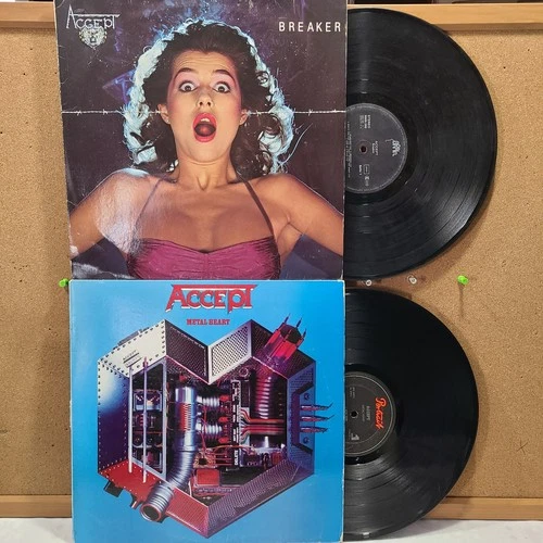 Accept LP Lot of 2 Breaker & Metal Heart Germany Press Vinyl READ DISCRIPTION