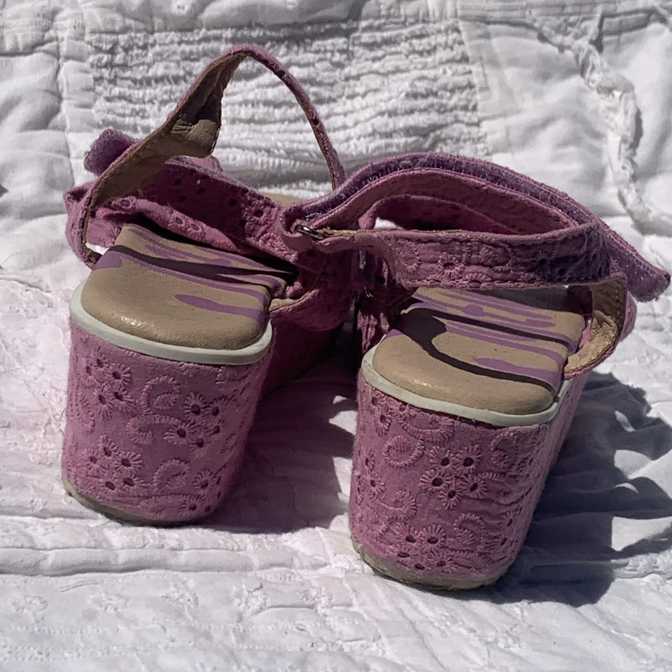 Sandalias Justice Rosa Púrpura Correas Plataforma Talla 2 Niñas Zapatos Ojales Encaje Foto 4 de 4