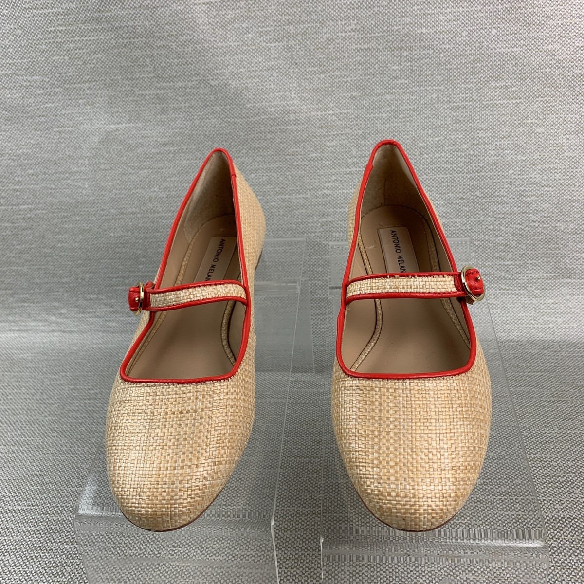 Antonio Melani Ruth Mary Jane Flats Woven Tan Raffia Orange Trim Buckle Sz 6M View 5
