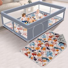 65 x 50 Inch Baby Playpen with Mat, for 65  50 With MAT, Grey