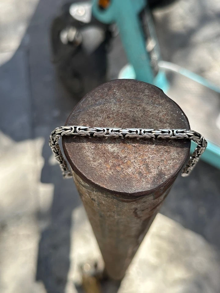 Pulsera de cadena bizantina rey de plata de ley 925 maciza Foto 4 de 4