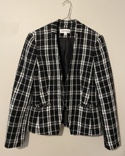 Calvin Klein Women's Black  White Blazer, Textured Fabric, Size 8