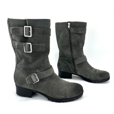 Marc Fisher Arianna Women Gray Moto Boot Size 9 Suede Block Heel Mid-Calf Bootie