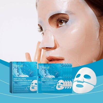 Collagen Sheet Mask Box, Hydrating Anti-Wrinkle Face Mask with Hyaluronic Acid