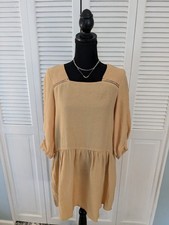 Zara Basic Dress Womens M Yellow Peasant Flowy Boho Boxy Fit Mini Cottagecore