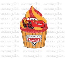 DISNEY LIGHTNING MCQUEEN cupcake rea Premade Scrapbook Page Paper Piece die cut